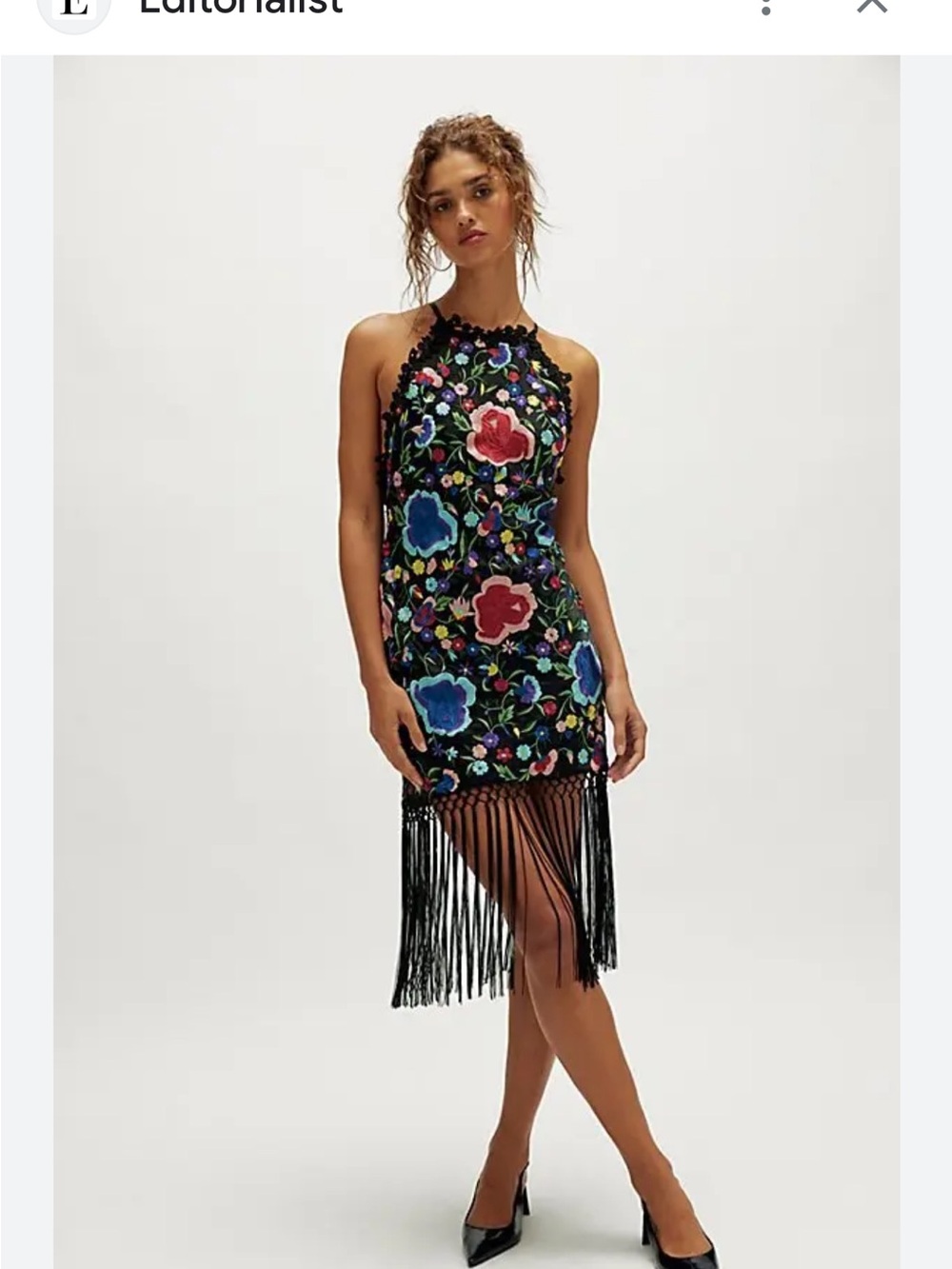 Free People Black Lover Mini dress Floral Halter Fringe Mini Dress